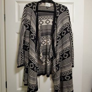 Knit Wear  Cotton on Tan‎ black Aztec Print Waterfall Open Cardigan Size M